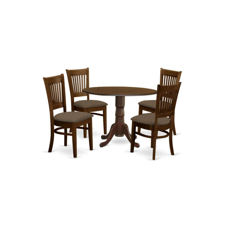 Dining Table Sets * | New Round East West Furniture 5 Piece Hepplewhite Modern Drop Leaf Dinette Dining Table Set