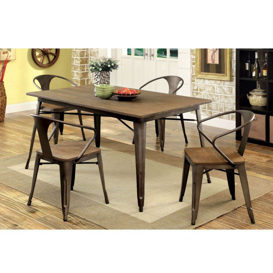 Dining Table Sets * | Promo Rectangle Furniture Of America Olmsted 5 Piece Metal Framed Dining Table Set