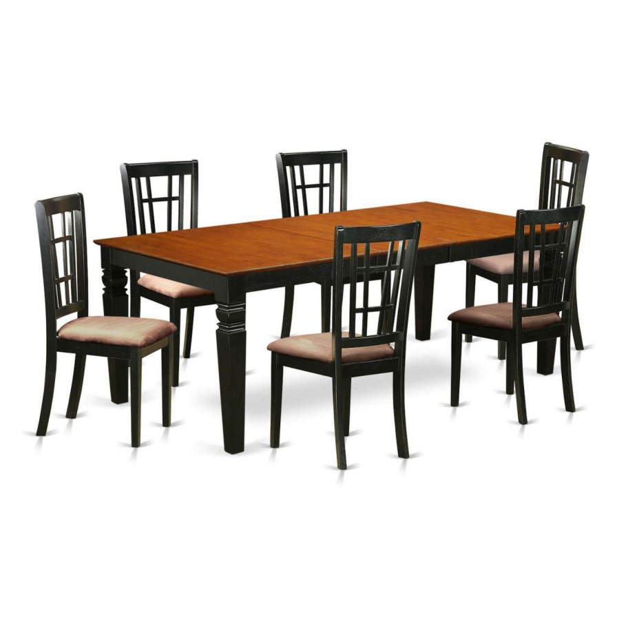 Dining Table Sets * | Cheap Rectangle East West Furniture Logan 7 Piece Windowpane Dining Table Set