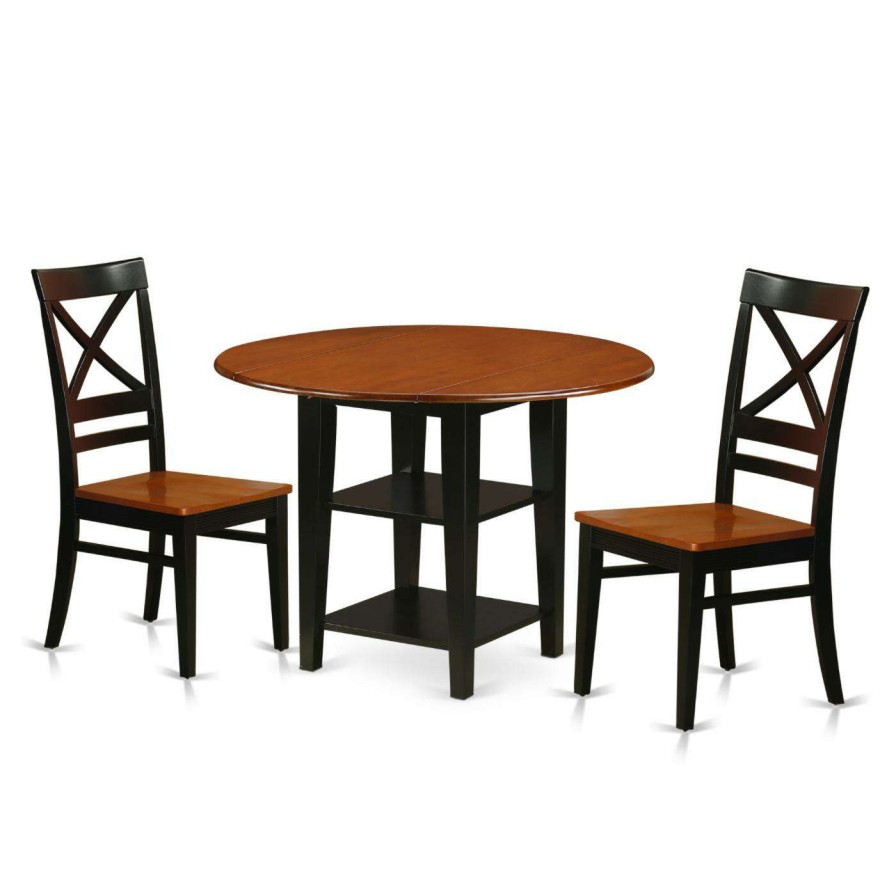 Dining Table Sets * | Brand New Round East West Furniture Sudbury 3 Piece Dual Drop Leaf Dining Table Set With Cross Back Chairs