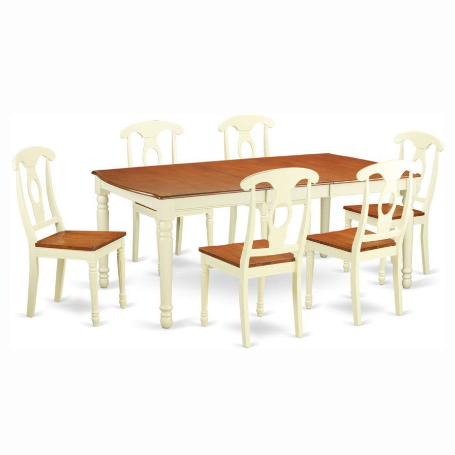 Dining Table Sets * | Wholesale Rectangle East West Furniture Dover 7 Piece Extension Rectangular Dining Table Set With Kenley Wooden Seat Chairs