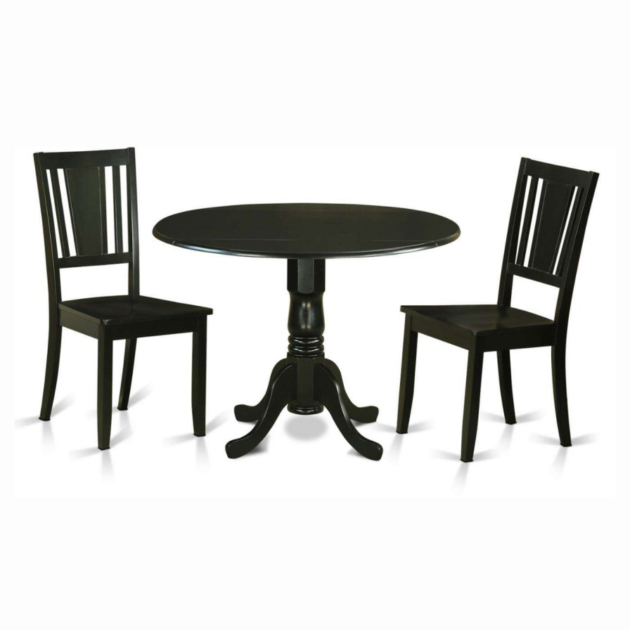 Dining Table Sets * | Flash Sale Round East West Furniture Dublin 3 Piece Drop Leaf Dining Table Set With Buckland Wooden Seat Chairs