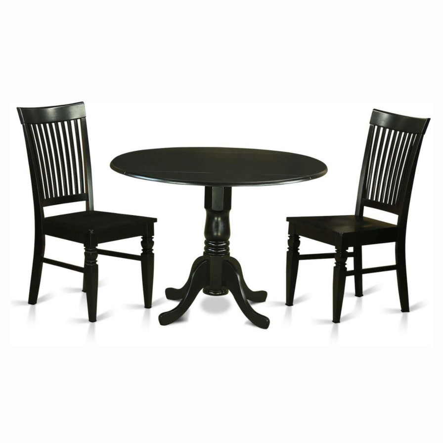 Dining Table Sets * | Flash Sale Round East West Furniture Dublin 3 Piece Drop Leaf Dining Table Set With Weston Wooden Seat Chairs