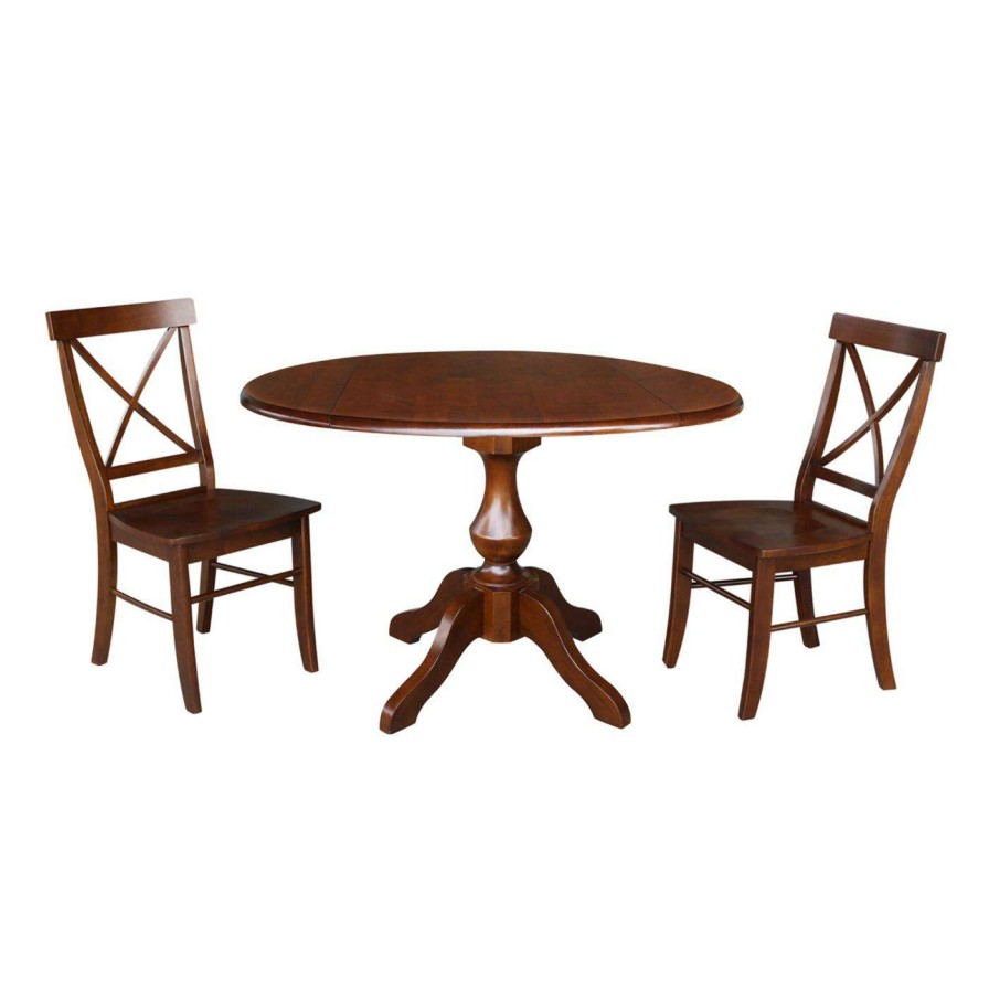 Dining Table Sets * | Budget International Concepts 3 Piece Round Dining Set With Drop Leaf