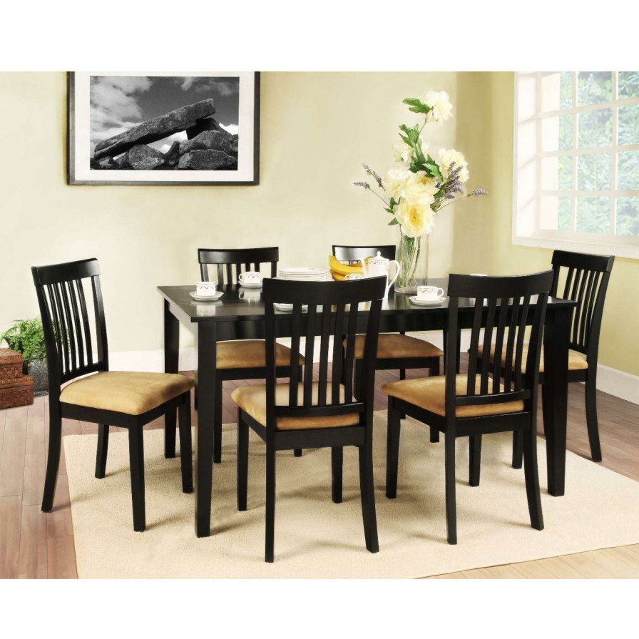 Dining Table Sets * | Budget Homelegance Weston Home Tibalt 7 Piece Rectangle Black Dining Table Set 60 In. With 6 Mission Back Chairs