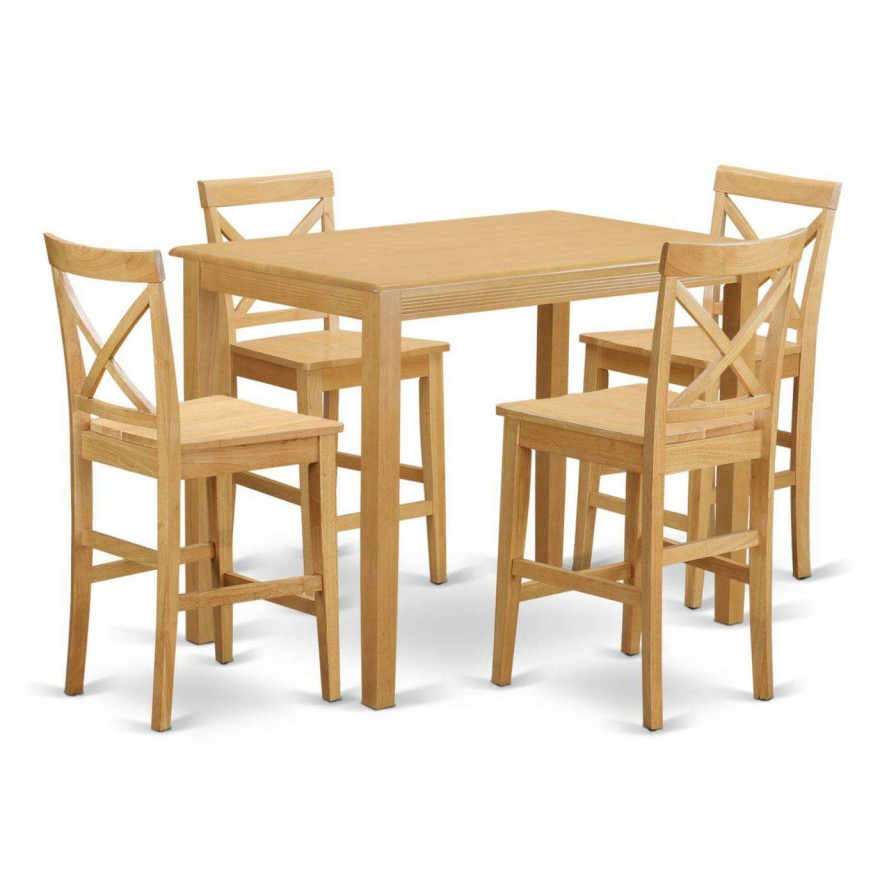 Dining Table Sets * | Deals Rectangle East West Furniture Yarmouth 5 Piece High Cross Dining Table Set