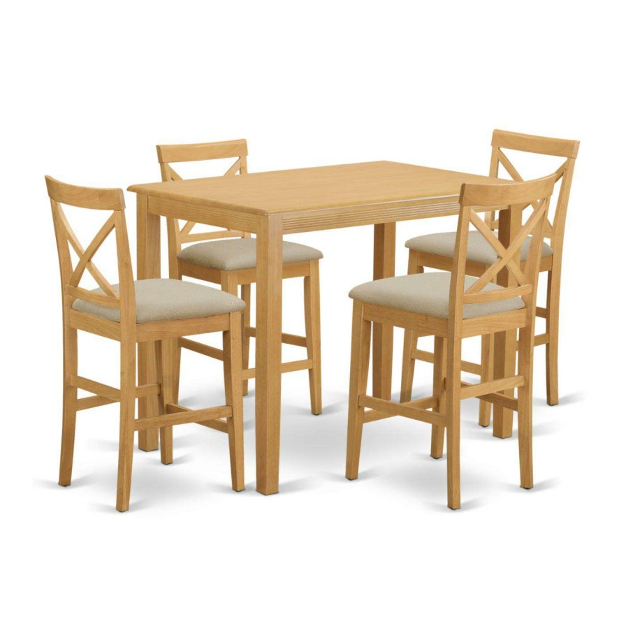 Dining Table Sets * | Deals Rectangle East West Furniture Yarmouth 5 Piece High Cross Dining Table Set