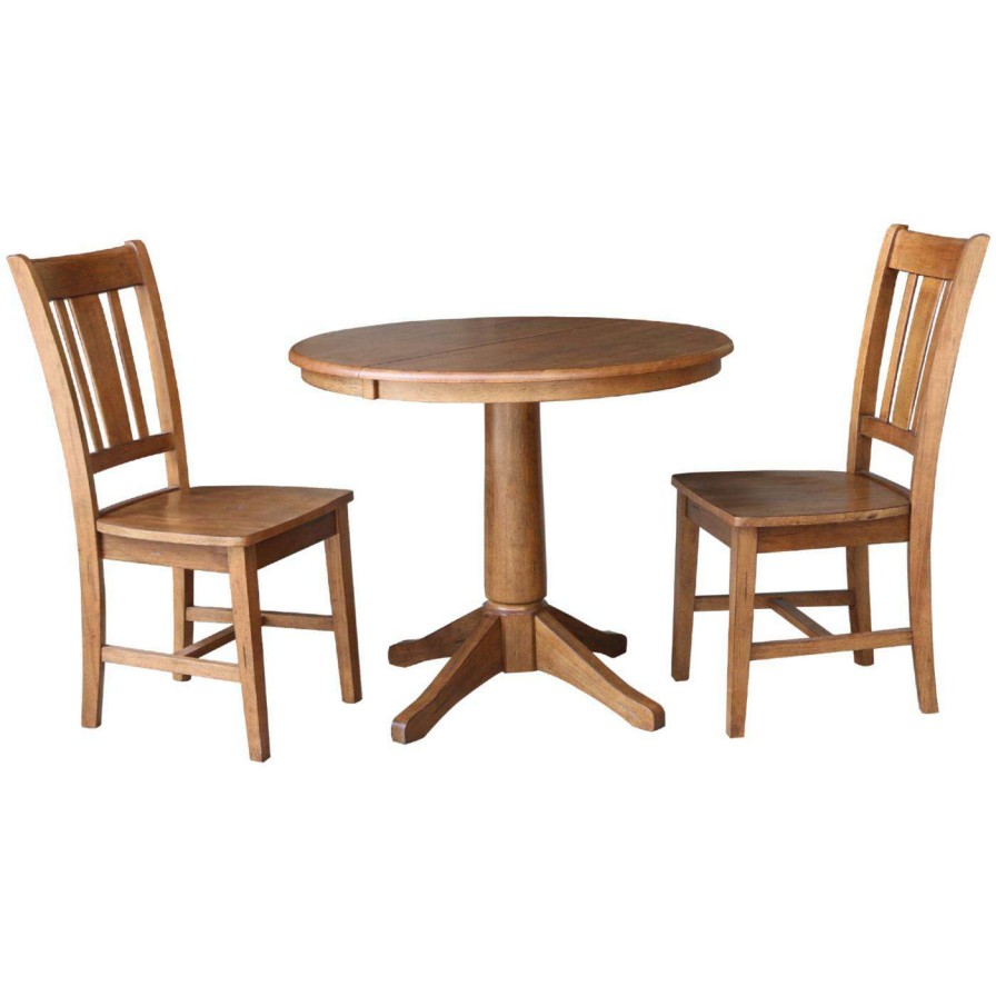 Dining Table Sets * | Cheapest Oval International Concepts 36 In. 3 Piece Straight Base Dining Table Set With San Remo Chairs And 12 In. Extension Leaf