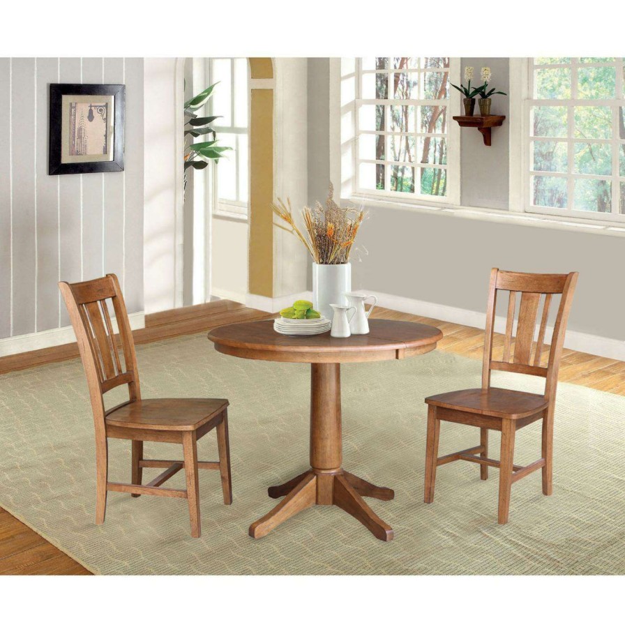 Dining Table Sets * | Cheapest Oval International Concepts 36 In. 3 Piece Straight Base Dining Table Set With San Remo Chairs And 12 In. Extension Leaf