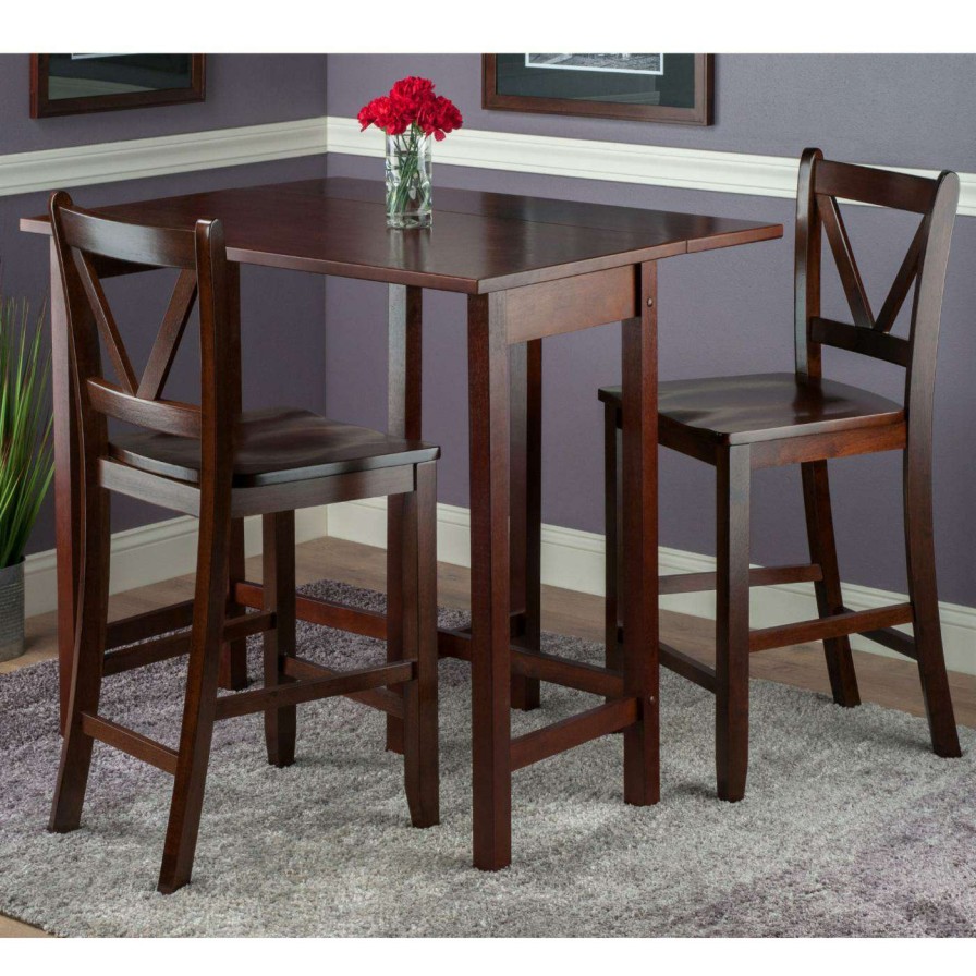 Dining Table Sets * | Wholesale Rectangle Winsome Trading Lynnwood 3 Piece Counter Height Dining Table Set