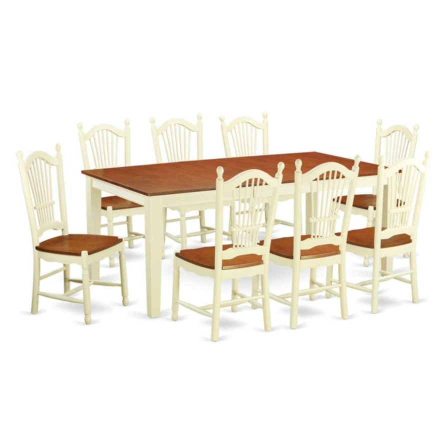 Dining Table Sets * | New Rectangle East West Furniture Quincy 9-Piece Sheaf Dining Table Set