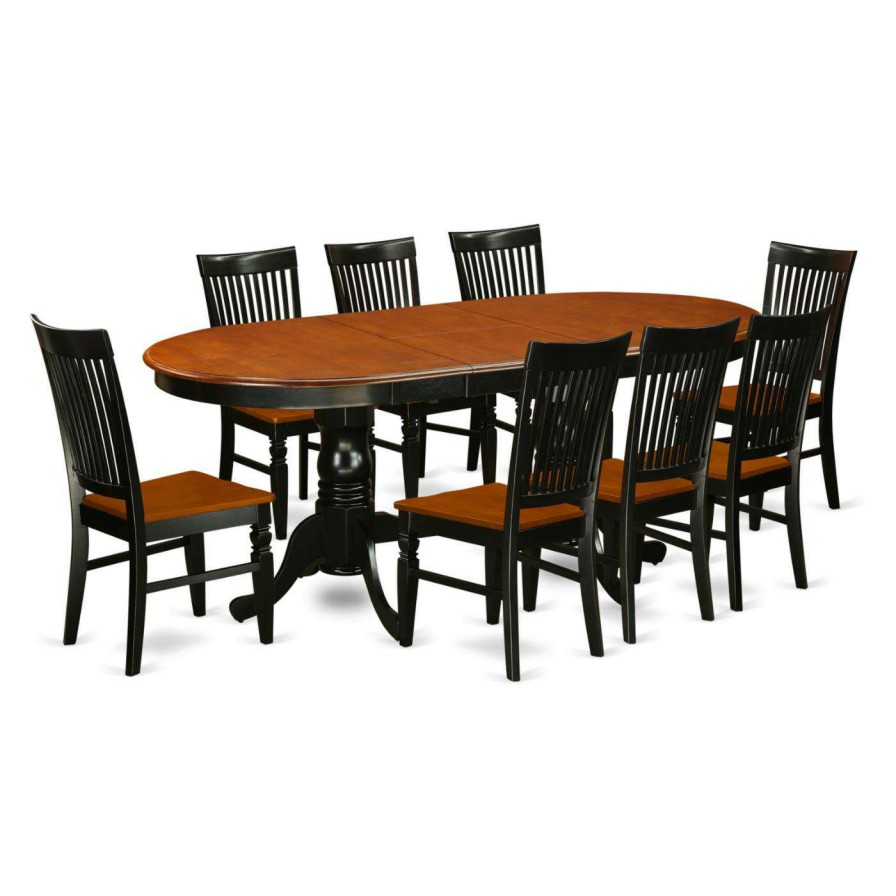 Dining Table Sets * | Promo East West Furniture Plainville 9 Piece Oval Dining Table Set With Wood Chairs Black / Cherry