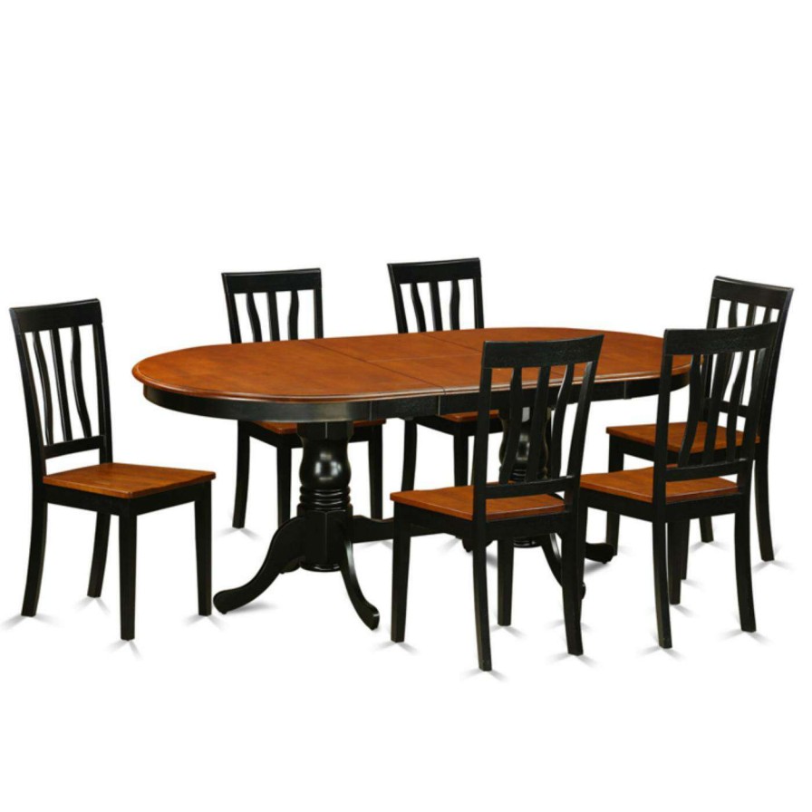 Dining Table Sets * | Best Reviews Of Oval East West Furniture Plainville 7 Piece Splat Back Dining Table Set