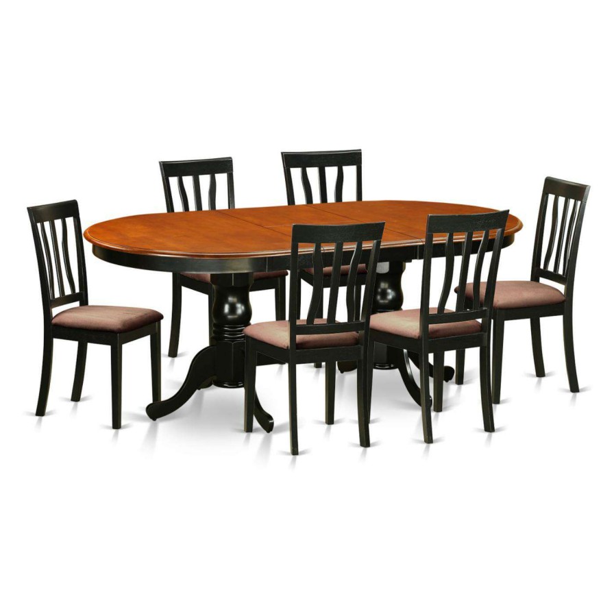 Dining Table Sets * | Best Reviews Of Oval East West Furniture Plainville 7 Piece Splat Back Dining Table Set