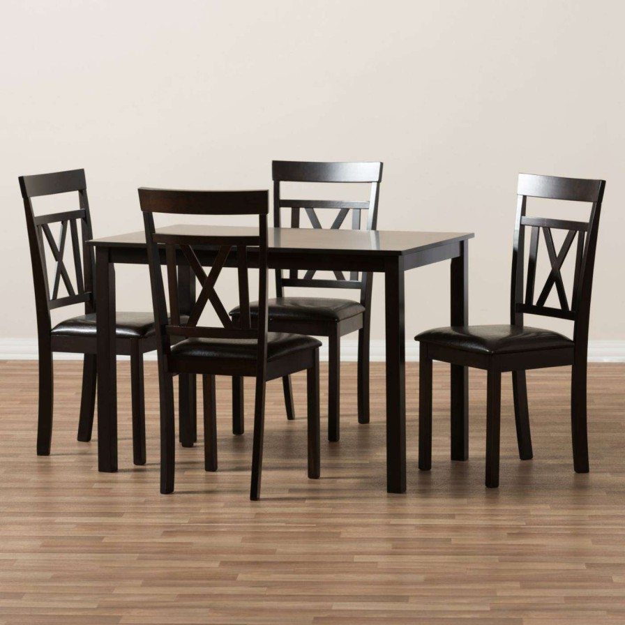 Dining Table Sets * | Deals Rectangle Baxton Studio Rosie 5 Piece Rectangular Dining Set