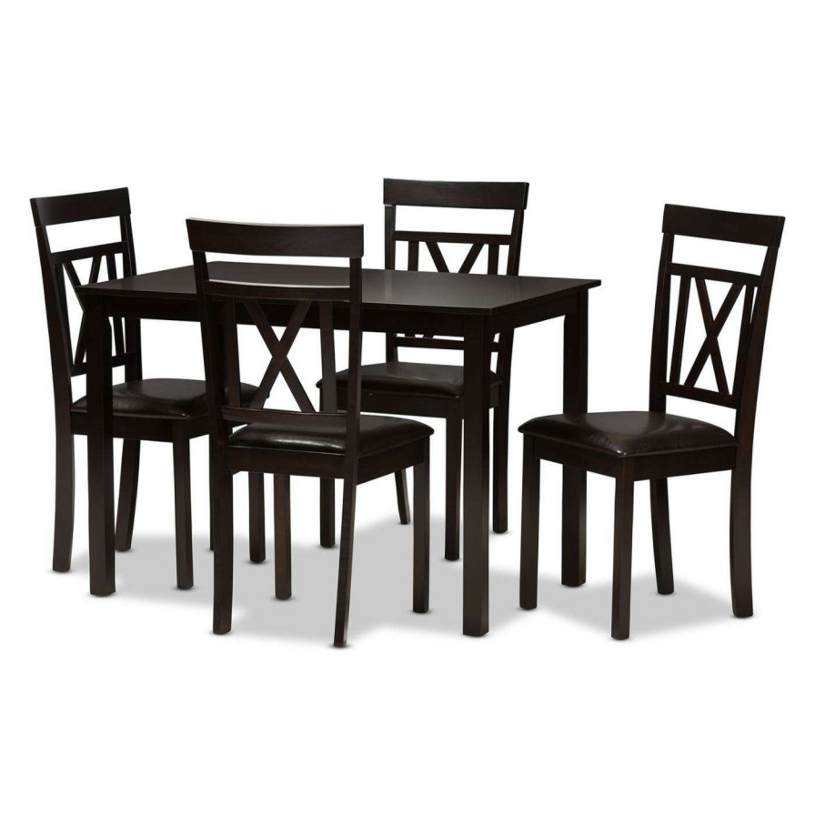 Dining Table Sets * | Deals Rectangle Baxton Studio Rosie 5 Piece Rectangular Dining Set