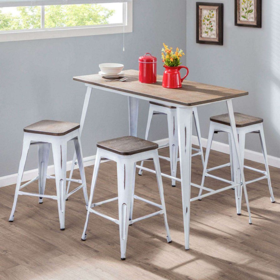 Dining Table Sets * | Wholesale Rectangle Lumisource Oregon 5 Piece Counter Dining Table Set