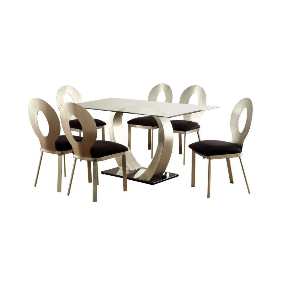 Dining Table Sets * | Wholesale Rectangle Furniture Of America Sparling 7 Piece Dining Table Set With Open Back Chairs