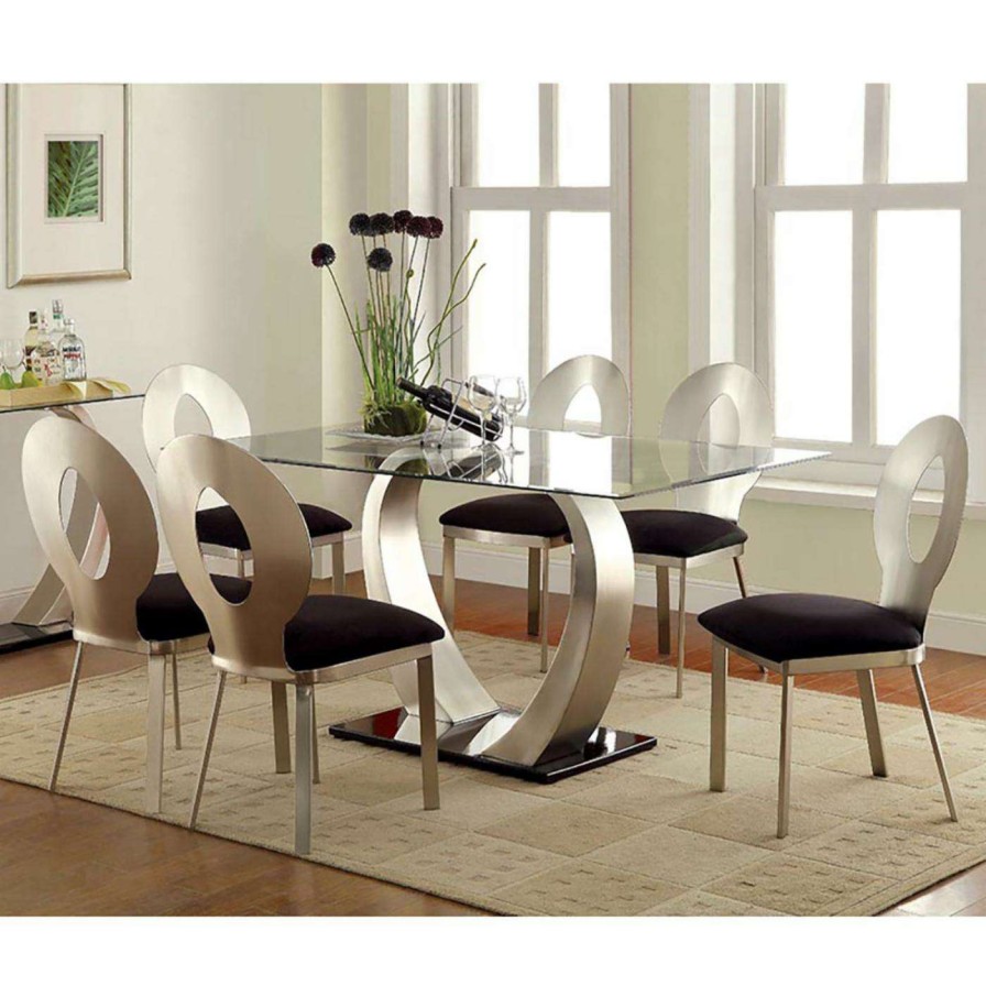 Dining Table Sets * | Wholesale Rectangle Furniture Of America Sparling 7 Piece Dining Table Set With Open Back Chairs