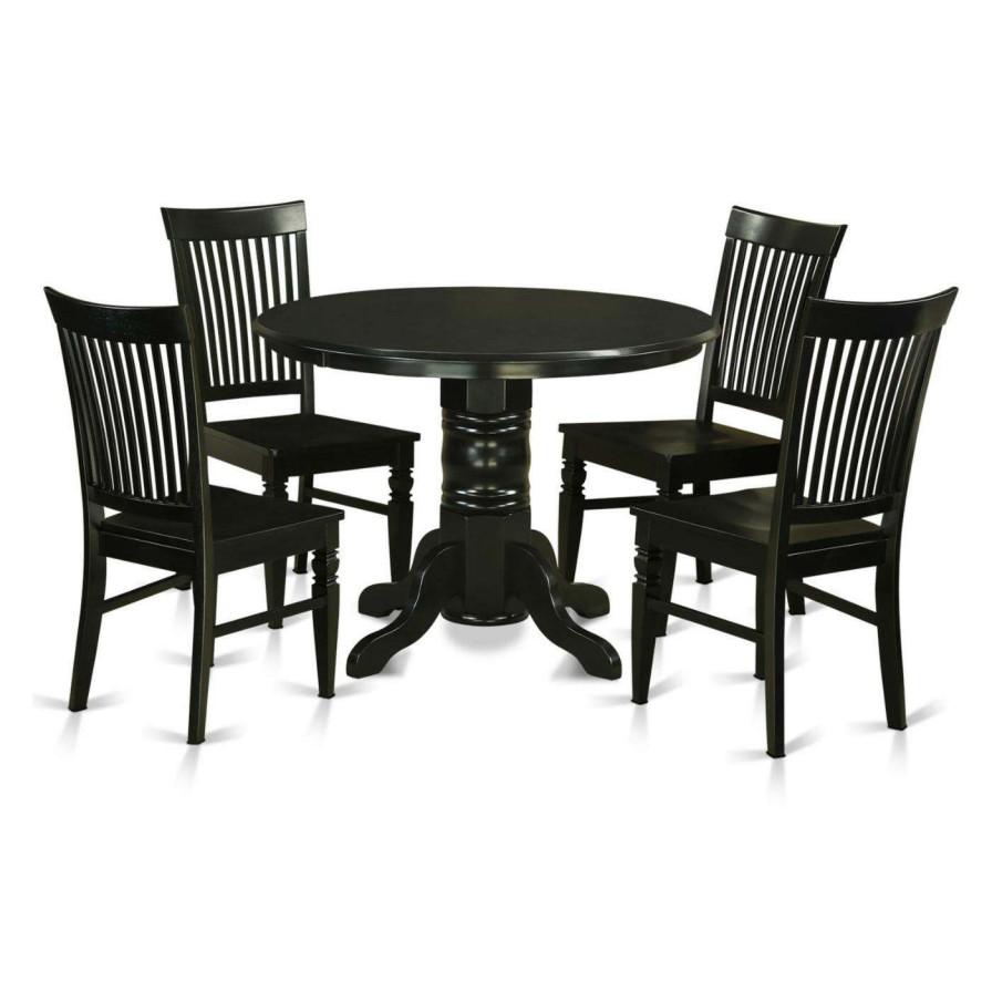 Dining Table Sets * | Brand New Round East West Furniture Shelton 5 Piece Thin Slat Back Dining Table Set