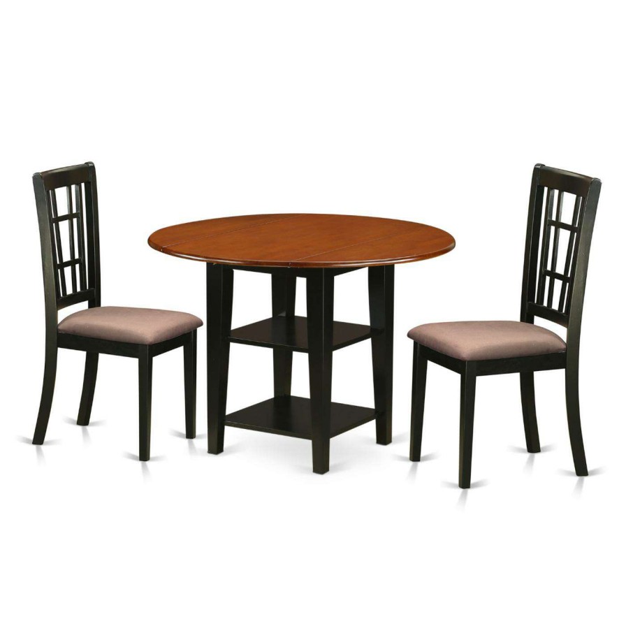 Dining Table Sets * | Top 10 Round East West Furniture Sudbury 3 Piece Dual Drop Leaf Dining Table Set With Lattice Back Chairs