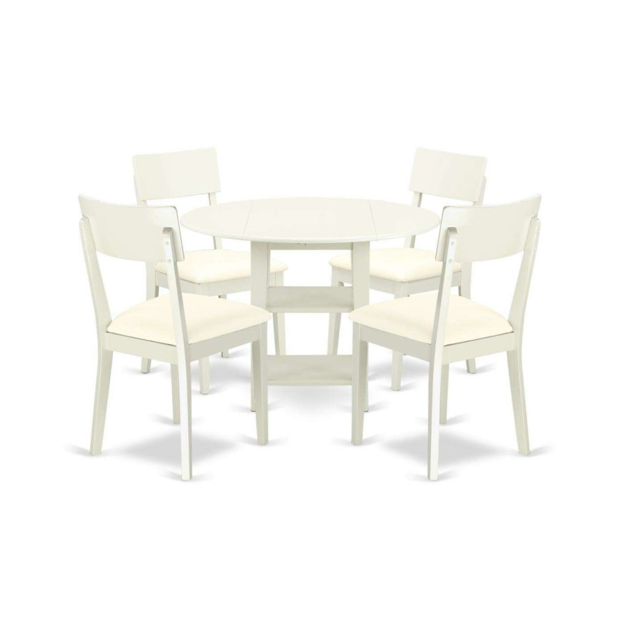 Dining Table Sets * | Brand New Round East West Furniture Sudbury 5 Piece Dual Drop Leaf Dining Table Set Linen White