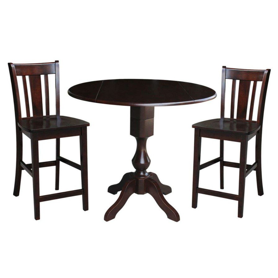 Dining Table Sets * | Cheapest International Concepts Jonah 3 Piece Round Pedestal Gathering Height Table Set Espresso