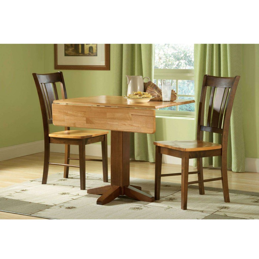 Dining Table Sets * | Cheapest International Concepts Square Dual Drop Leaf 3 Piece Dining Table Set With San Remo Chairs