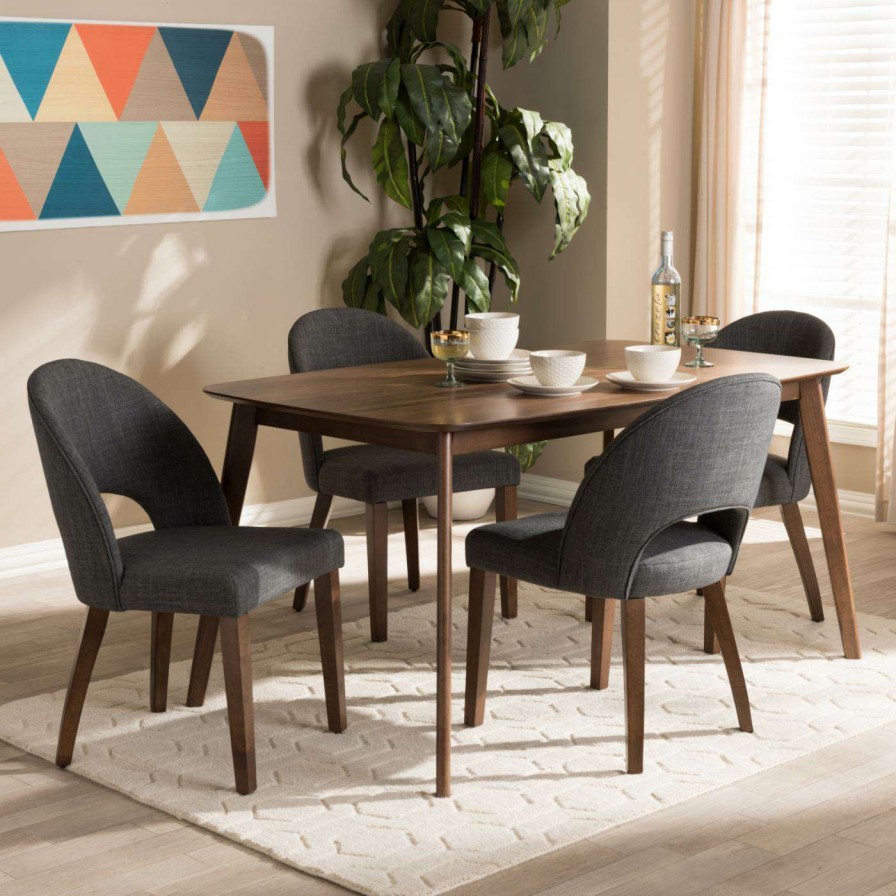 Dining Table Sets * | Flash Sale Rectangle Baxton Studio Wesley Mid-Century Modern Fabric Upholstered 5 Piece Dining Set