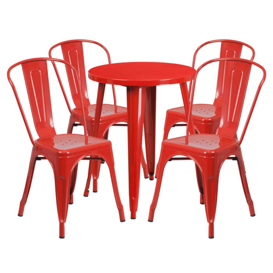 Dining Table Sets * | Best Reviews Of Flash Furniture 24 In. Round Metal Indoor-Outdoor Table Set With 4 Splat Back Chairs