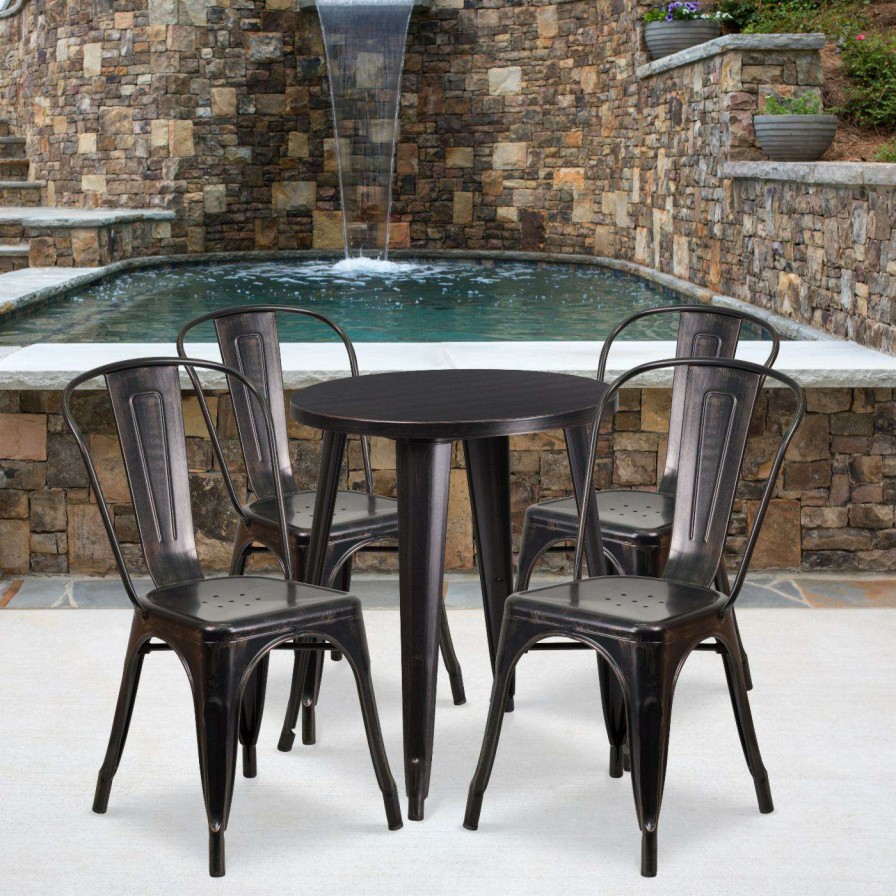 Dining Table Sets * | Best Reviews Of Flash Furniture 24 In. Round Metal Indoor-Outdoor Table Set With 4 Splat Back Chairs