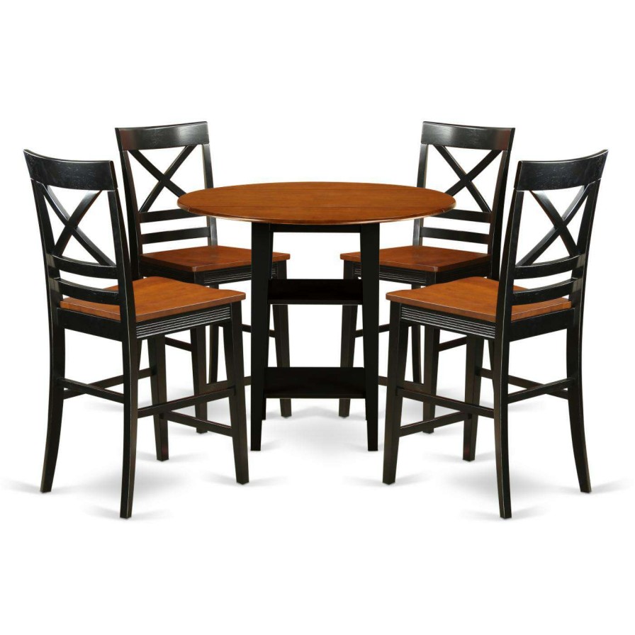 Dining Table Sets * | Best Sale Round East West Furniture Sudbury 5 Piece Double Drop Leaf Dining Table Set With Cross Back Chairs