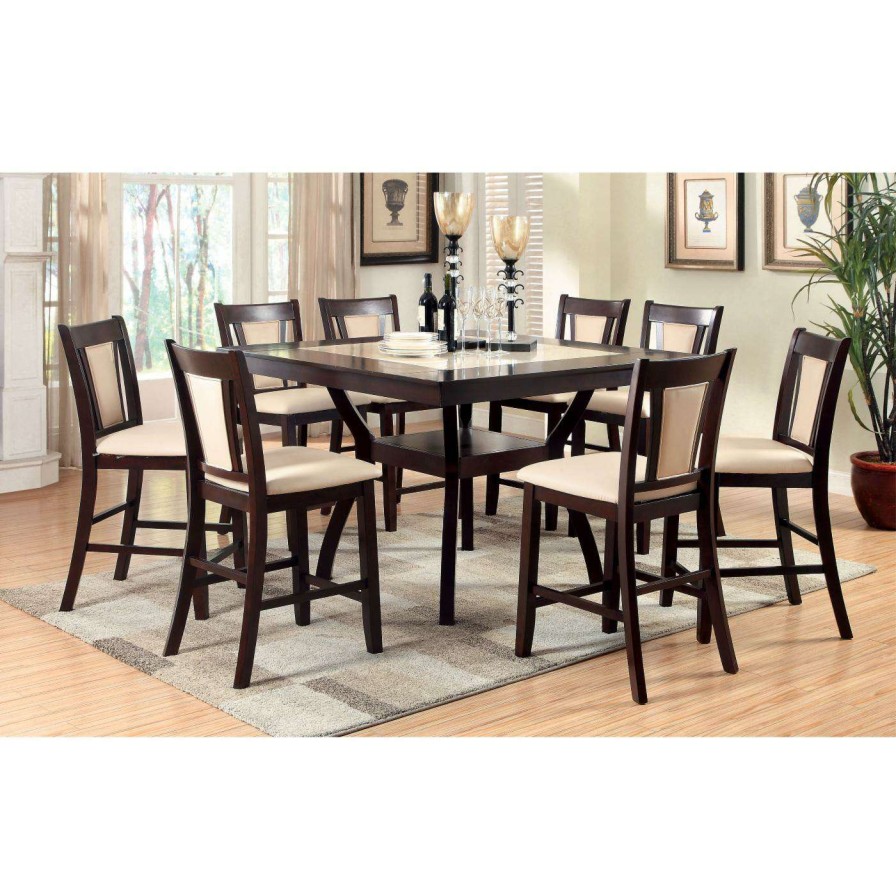 Dining Table Sets * | Cheapest Square Furniture Of America Mullican 9 Piece Counter Height Display Top Ivory Dining Set