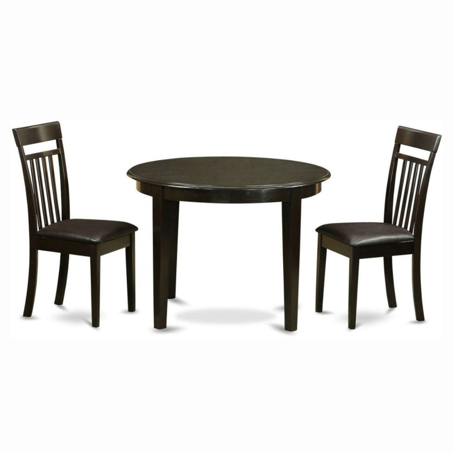 Dining Table Sets * | Deals East West Furniture Boston 3 Piece Round Dining Table Set With Capris Faux Leather Seat Chairs