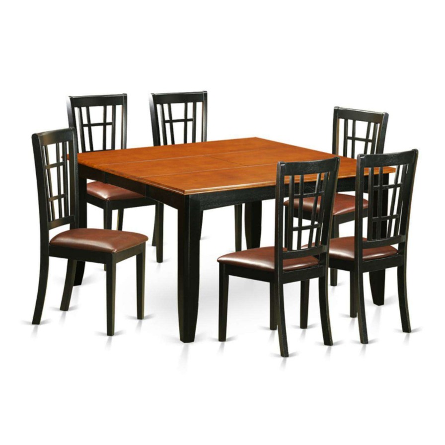 Dining Table Sets * | Top 10 Square East West Furniture Parfait 7 Piece Windowpane Dining Table Set Leather Cushion