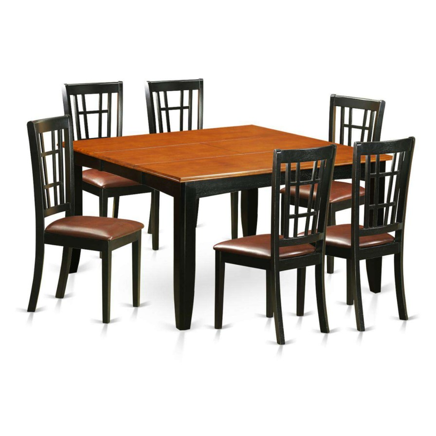 Dining Table Sets * | Top 10 Square East West Furniture Parfait 7 Piece Windowpane Dining Table Set Leather Cushion