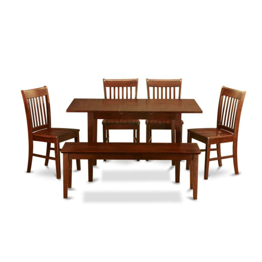 Dining Table Sets * | New Rectangle East West Furniture Norfolk 6 Piece Slat Back Dining Table Set Wood