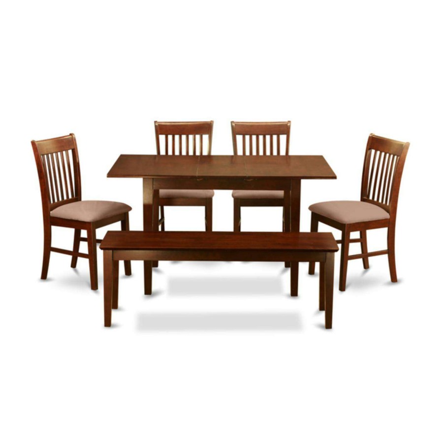 Dining Table Sets * | New Rectangle East West Furniture Norfolk 6 Piece Slat Back Dining Table Set Wood