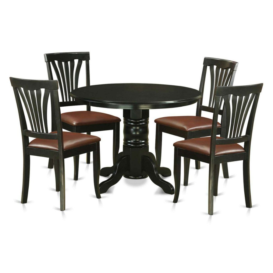 Dining Table Sets * | Top 10 Round East West Furniture Shelton 5 Piece Lath Back Dining Table Set