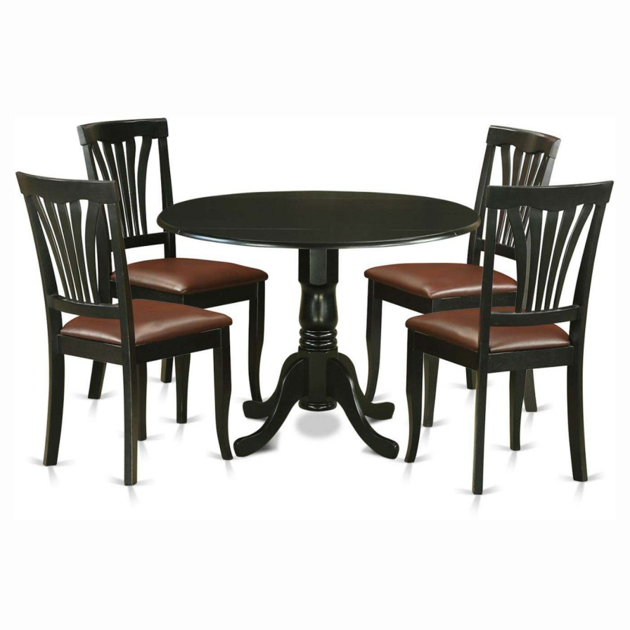 Dining Table Sets * | Hot Sale East West Furniture Dublin 5 Piece Round Dining Table Set With Avon Faux Leather Seat Chairs