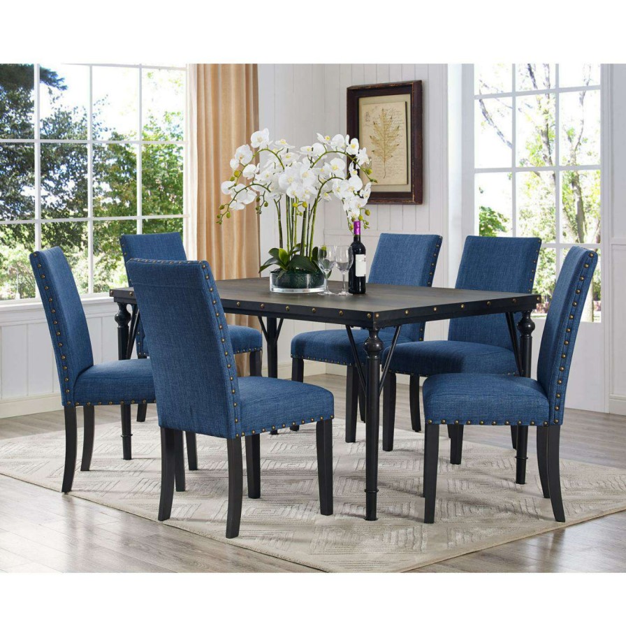 Dining Table Sets * | Deals Rec Gle Roundhill Furniture Biony 7 Piece Wooden Dining Table Set