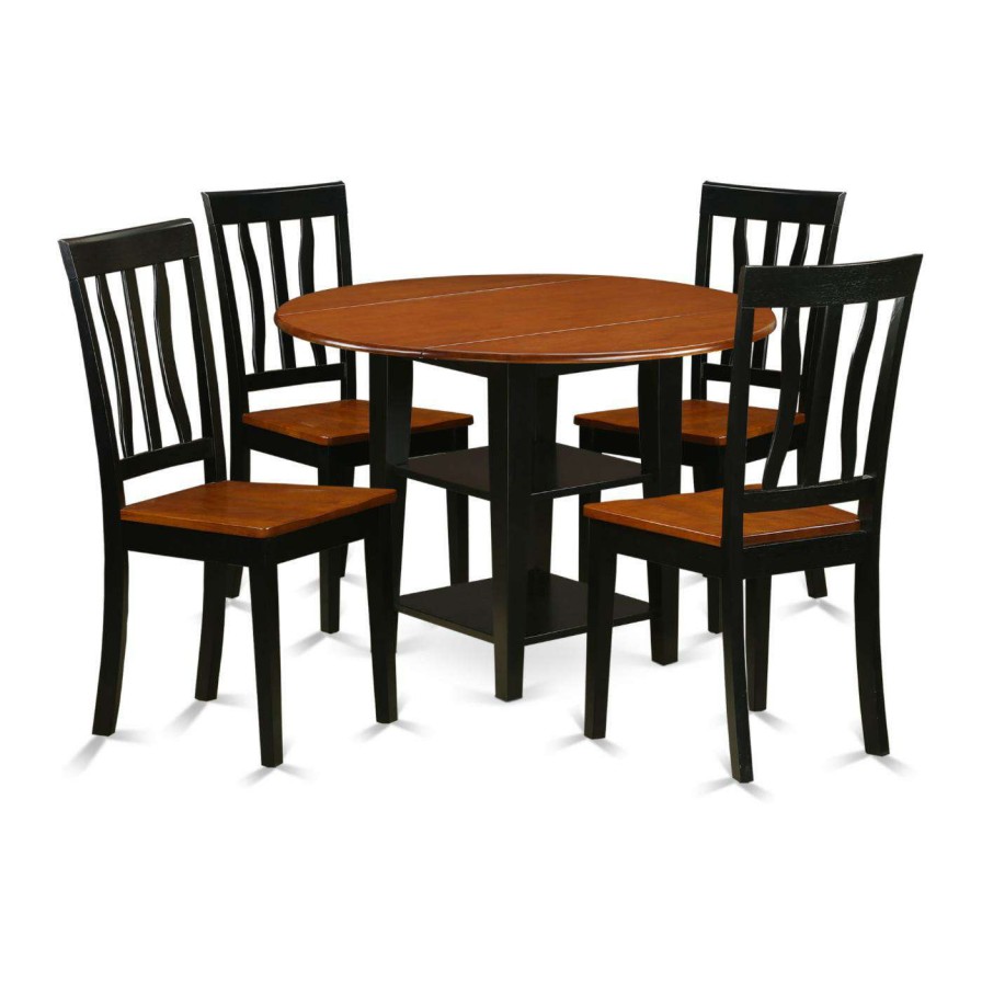 Dining Table Sets * | Coupon Round East West Furniture Sudbury 5 Piece Dual Drop Leaf Dining Table Set