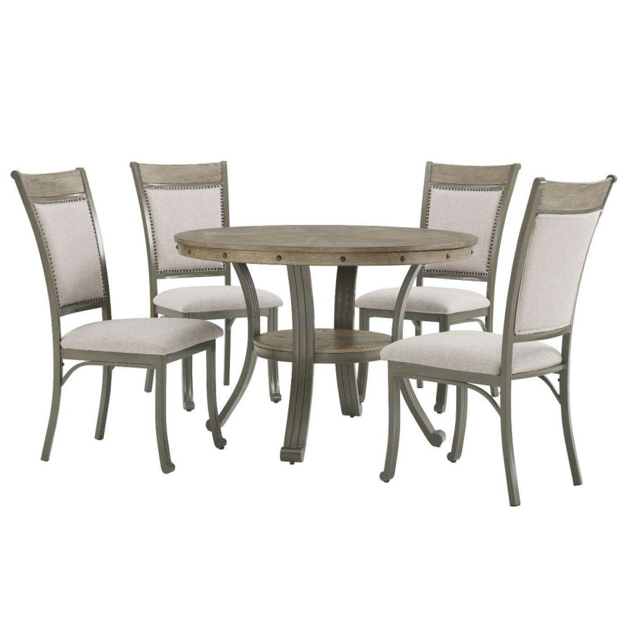 Dining Table Sets * | Promo Round Powell Franklin 5-Piece Dining Set Pewter