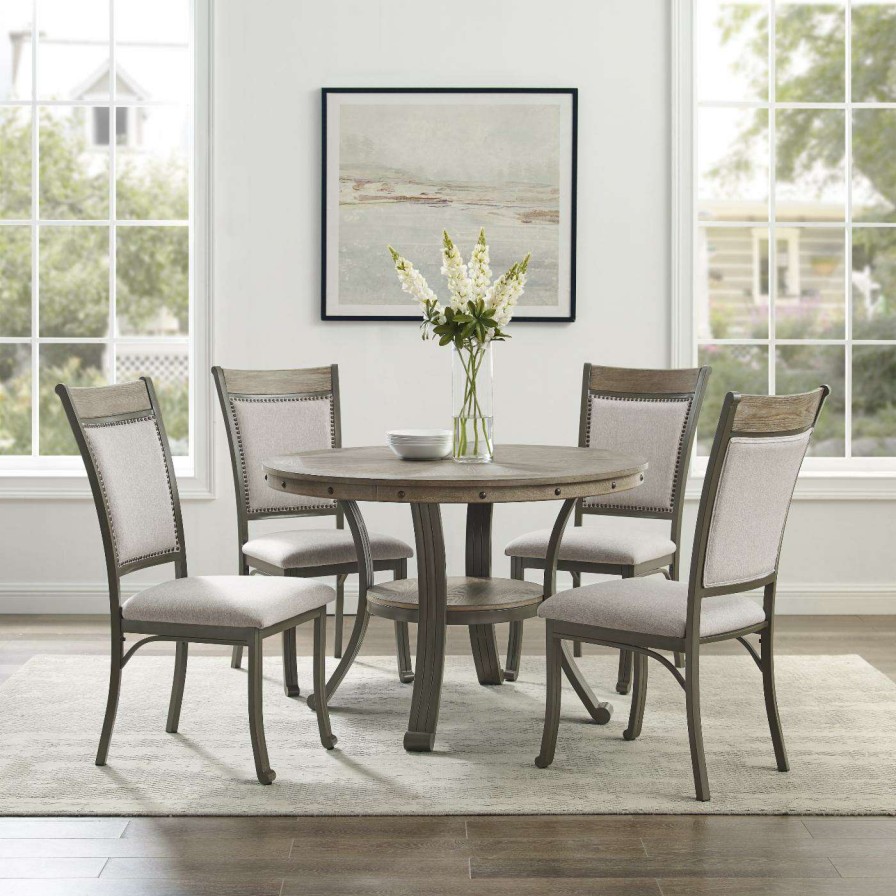 Dining Table Sets * | Promo Round Powell Franklin 5-Piece Dining Set Pewter