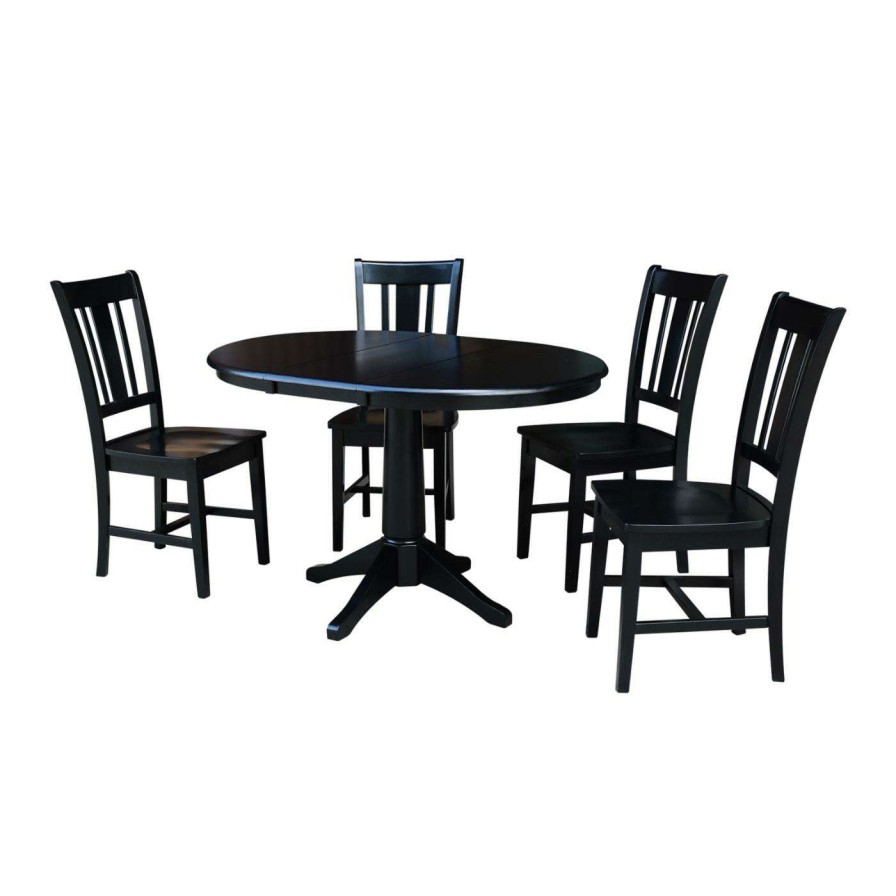 Dining Table Sets * | Cheap Oval International Concepts 5 Piece Dining Table Set With Extension Leaf And San Remo Chairs