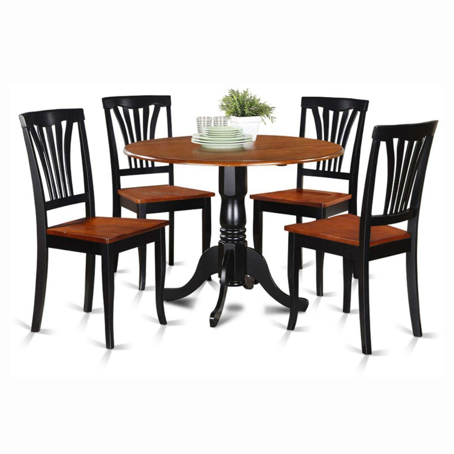 Dining Table Sets * | Best Deal Round East West Furniture Dublin 5 Piece Drop Leaf Dining Table Set With Avon Wooden Seat Chairs