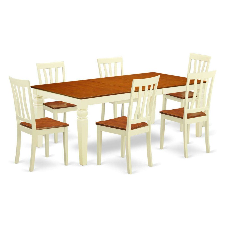 Dining Table Sets * | Cheap Rectangle East West Furniture Logan 7 Piece Splat Back Dining Table Set