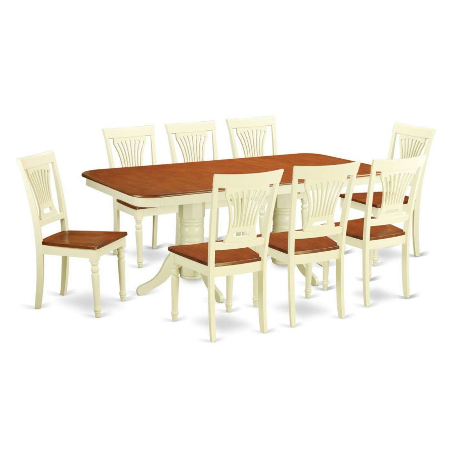 Dining Table Sets * | Best Deal Rectangle East West Furniture Kenley 9 Piece Dining Table Set With Plainview Chairs