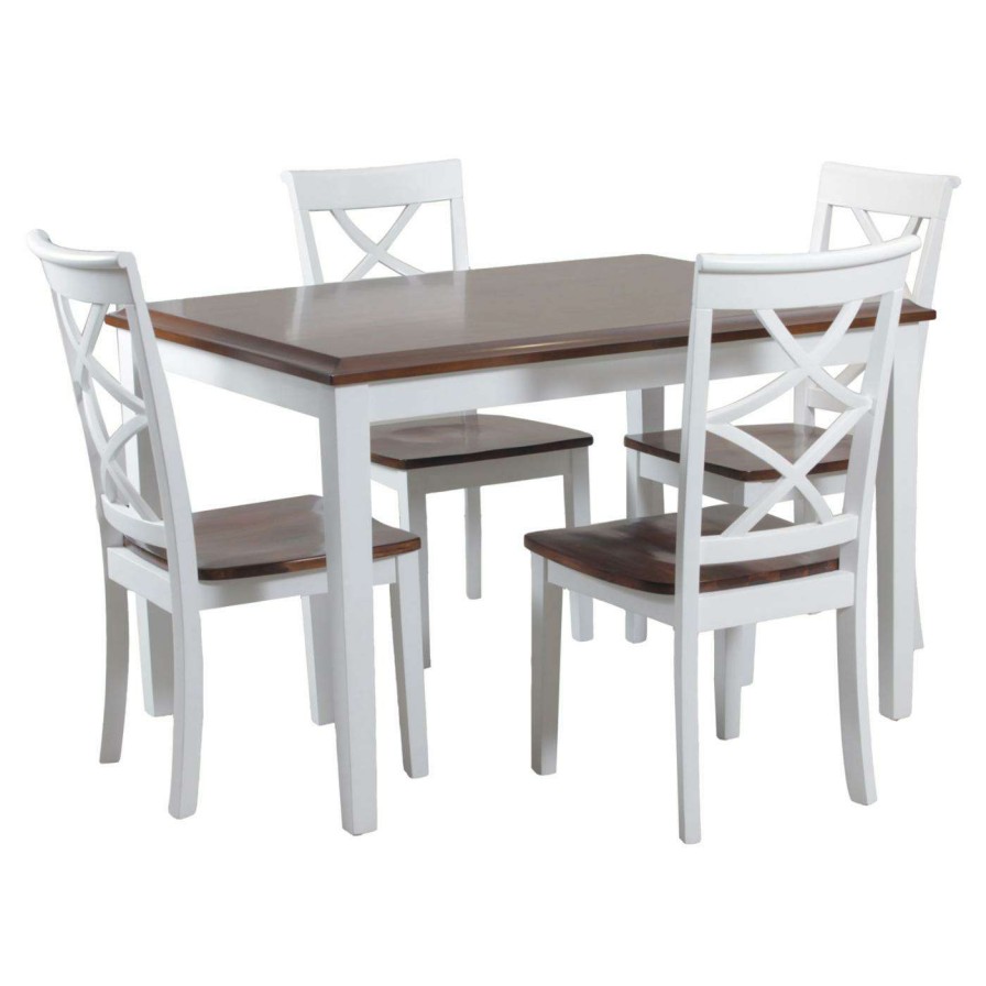 Dining Table Sets * | Best Pirce Rectangle Powell Harrison 5 Piece Dining Set Cherry And White