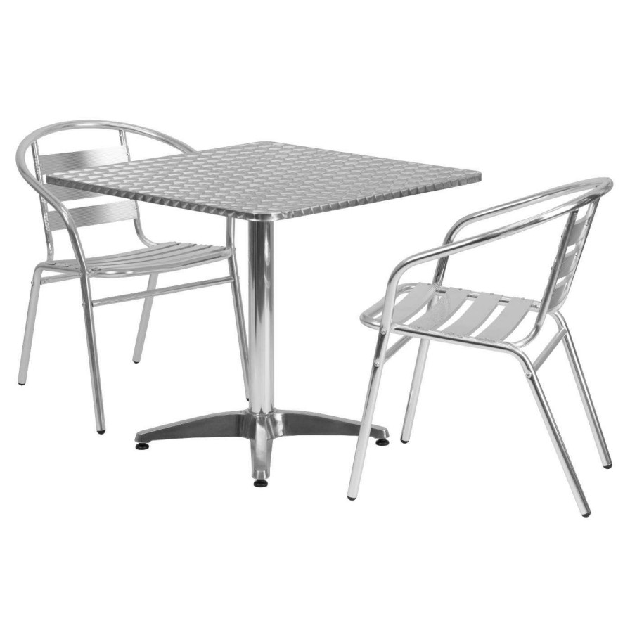 Dining Table Sets * | New Flash Furniture 31.5 In. Square Aluminum Indoor-Outdoor Table With 2 Slat Back Chairs